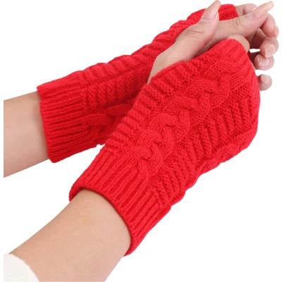 Afbeelding van Vingerloze Handschoenen voor dames Rood Polswarmers warme handen Kort model Acryl