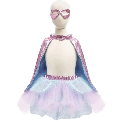 Afbeelding van Great Pretenders Verkleedkledij Super Duper Tutu met cape en masker Roze/Blauw Maat 4 6 jaar