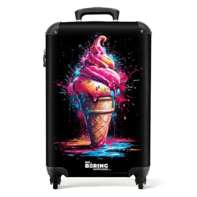 Afbeelding van NoBoringSuitcases.com® Handbagage koffer lichtgewicht Reiskoffer trolley IJshoorntje met blauwe en roze verf Rolkoffer wieltjes Past binnen 55x40x20 55x35x25