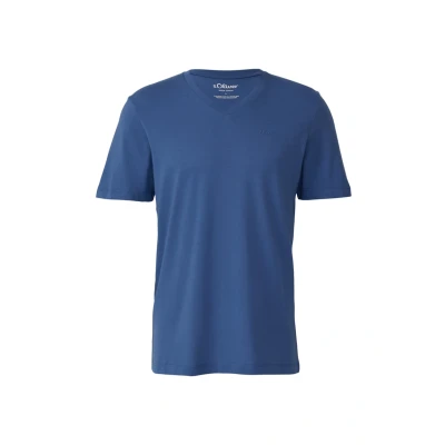 Afbeelding van s.Oliver MIT V Ausschnitt UND LOGO Tshirt basic, Heren, Maat: Small, Royalblau