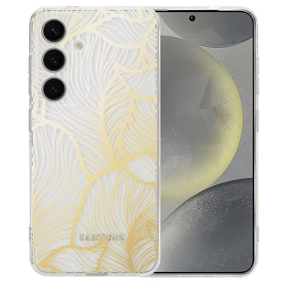 Afbeelding van Samsung Galaxy S25 Hoesje Siliconen en TPU (zacht) imoshion Softcase/Backcover Golden Leaves Transparant Telefoonhoesje