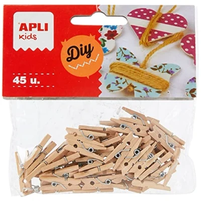 Afbeelding van Apli houten mini wasknijpers, blister met 45 stuks wasknijper