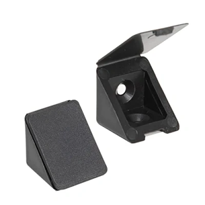 Afbeelding van 40 x sossai® kastverbinders/meubelverbinders/hoekverbinders met afdekklep BT1, 2 gaats Kleur: zwart Materiaal: kunststof