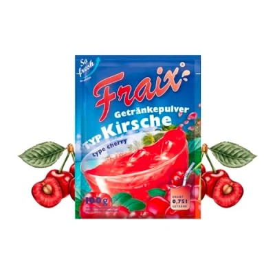 Afbeelding van FRAIX Drankpoeder kersen, 50 stuks (50 x 100 g) voordeelverpakking, fruit instant poeder met kersensmaak, fruitpoeder, perfect voor onderweg, verjaardagsfeest
