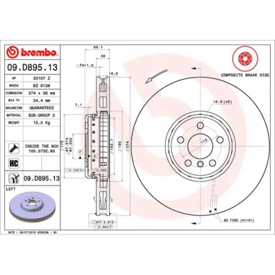 Afbeelding van Brembo Remschijven 09.D895.13