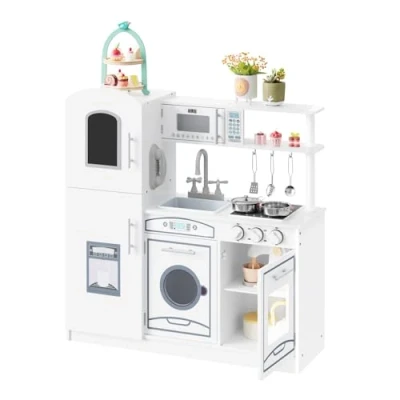 Afbeelding van WOLTU KKE002 speelgoed keuken Keukenspeelsets in MDF,Kinderkeuken Dinette spelen met toebehoren,Wit
