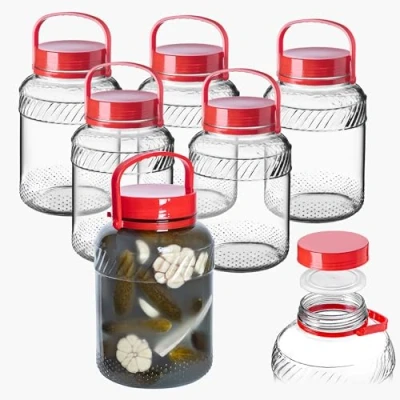 Afbeelding van KADAX glazen komkommerglas met deksel, inmaakpot, luchtdichte conservering, ballon, universeel glas, voorraadpot voor komkommers, opslag, weckpot (4 liter, set van 6)