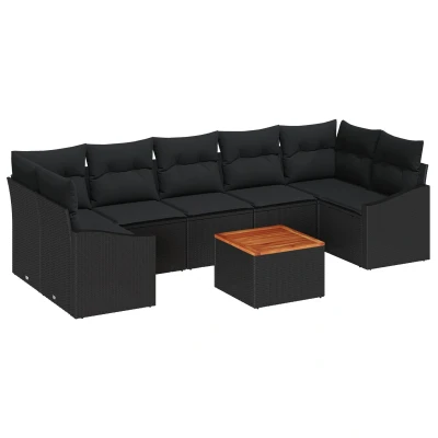 Afbeelding van vidaXL 8 delige tuinsofaset met kussens zwart poly rattan acaciahout