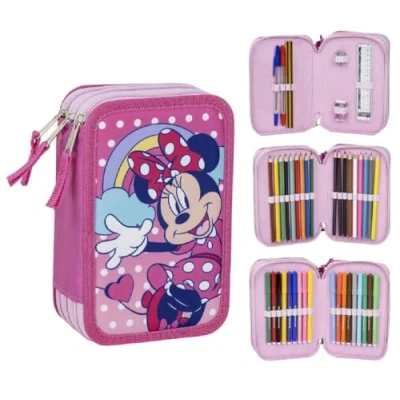 Afbeelding van CARTOON etui met meerdere vakken, 3 ritssluitingen, voor school, compleet pennen, potloden, kleuren, viltstiften, Minnie (2),