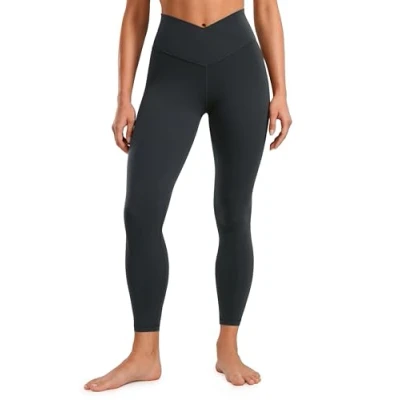 Afbeelding van CRZ YOGA Womens Butterluxe Matte Faux Leather Cross Waist Legging 25“ V Crossover High Waisted Lounge Grijze Salie M