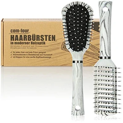 Afbeelding van COM FOUR® 2 delige haarborstelset voor dames en heren skeletborstel, universele borstel haarstyling (Set van zwart wit)