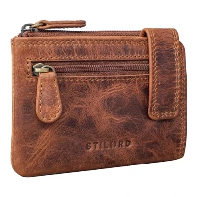 Afbeelding van STILORD &#039;Lasse&#039; Sleutel Portemonnee met Rits Leer Kaarthouder Munt Tasje Sleutelhanger Mini Wallet RFID blokkering Slanke Echt Leder, Kleur:kara cognac