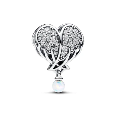 Afbeelding van Pandora 792980C01 Charm Sparkling Angel Wings &amp; Heart Bedel Bedels horloge Zilverkleur