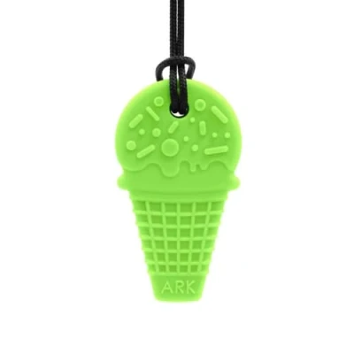 Afbeelding van ARK® Kauwketting in verschillende diktes en vormen met instelbare afscheurlijn ATC onderhoudsinstructies, sensory halsketting, bijtblok, kauwen, tanden, autisme (ijswafel, vast groen)