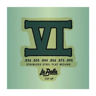 Afbeelding van La Bella 767 6F Bass VI Strings Stainless Flat Wounds Snarenset voor 6 string basgitaar