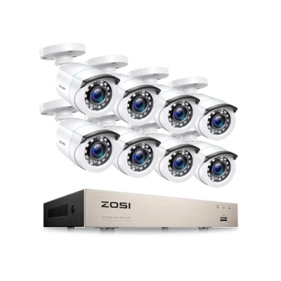 Afbeelding van ZOSI 1080P bewakingscamera set voor buiten, 8 kanalen, 2 MP, H.265+, DVR recorder, nachtzicht, remote alarm, weergave op mobiele telefoon, zonder HDD
