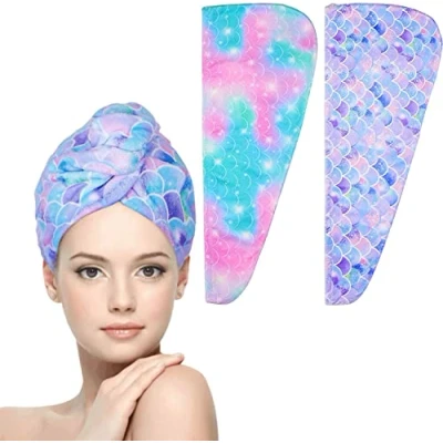 Afbeelding van WUBAYI 2 stuks haardrogende handdoeken microvezel haarhanddoeken sneldrogende Uper absorberende haarhanddoek met knop. Ontworpen voor natte haarwikkels, haarwraps dames en meisjes