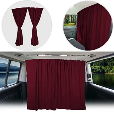 Afbeelding van BREMER SITZBEZÜGE Afscheiding cabine zonwering gordijnen compatibel met VW T3 T4 Multivan Transporter Caravelle wijnrood camping camper accessoires