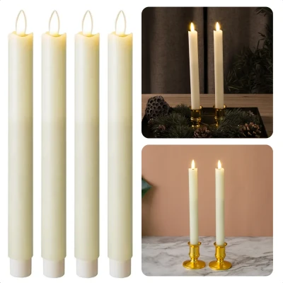 Afbeelding van Cheqo® Decoratieve LED Kaarsen met Bewegende Vlam Dinerkaarsen Dinerkaars Kaars Set van 4 24cm Op Batterijen