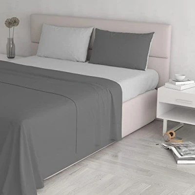 Afbeelding van Italian Bed Linen Natural Color beddengoedset, 100% katoen, lichtgrijs/rook, dubbel
