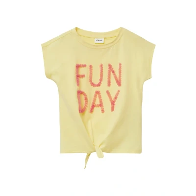 Afbeelding van s.Oliver MIT Applikation UND Knotendetail Tshirt print voor kinderen, Maat: 92/98, Helles zitrone