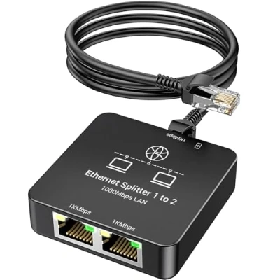 Afbeelding van KiWiBiRD Ethernet splitter 1 tot 2 poorts, network RJ45 Lan 1000Mbps internet Gigabit adapter switch for Cat 8 7 6 5e 5 compatibel met Gaming PC Computer Laptop PS5 PS4 Xbox Router TV Stick