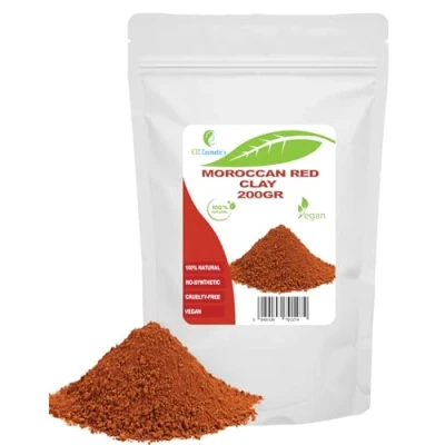 Afbeelding van Marokkaanse rode klei 200 gr DIY gezichtsmaskers, lichaamsmaskers, haarmaskers, zachte peelings en scrubs, zeep maken, anti aging huidversteviging, natuurlijk chemicaliënvrij