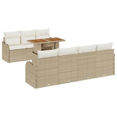 Afbeelding van vidaXL 8 delige Tuin Sofa Set met Kussens Beige Poly Rattan