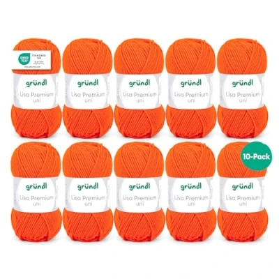 Afbeelding van Gründl Lisa Premium Uni brei en haakgaren (zacht wolachtig karakter, onderhoudsvriendelijk, wasbaar breigaren van 100% polyacryl, 50 g/133 m, naalddikte: 3,5 4,5, 10 bollen à g), oranje