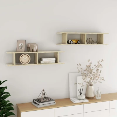 Afbeelding van vidaXL Wandschappen 2 st 90x18x20 cm bewerkt hout sonoma eikenkleurig