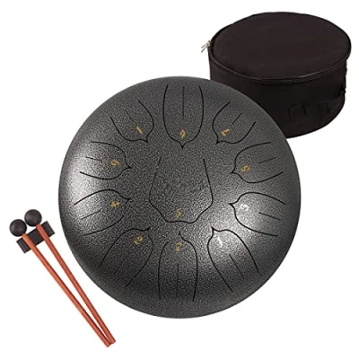 Afbeelding van LOMUTY 12 Inches Staal Tong Drum C Sleutel 11 Notes, Percussie Instrument, Stalen Tongtrommel Hand Pan met Mallets/Trommel Draagtas(Zilver)
