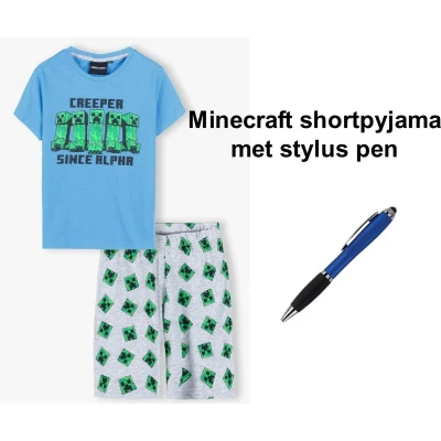 Afbeelding van Minecraft Short Pyjama Shortama 100% Katoen. Maat 134cm / 9 jaar met 1 Stylus Pen.