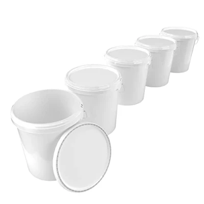 Afbeelding van Emmer met deksel, 16 liter, luchtdicht en stabiel, geschikt voor levensmiddelen, leeg handvat, deksel van PP materiaal, chemicaliën, verf, waspoeder, lijm, 5 stuks,