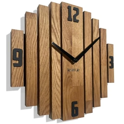 Afbeelding van FLEXISTYLE wandklok Symmetry Eiken badkamer woonkamer hout modern diameter zonder tikkende geluiden houtlook (eiken, 30 cm)