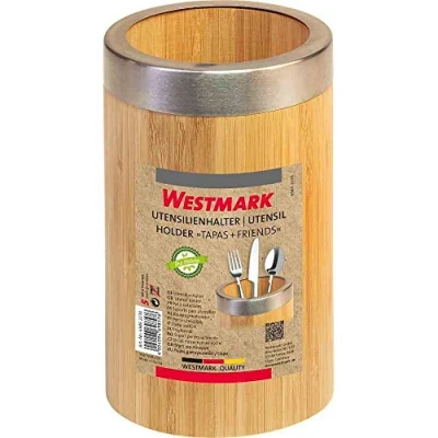 Afbeelding van Westmark Houder voor keukengerei, rond, met roestvrijstalen rand, afmetingen: ø10 x 16 cm, bamboe/RVS, Tapas + Friends, lichtbruin/zilver, 69852270