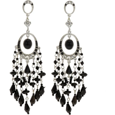 Afbeelding van Behave Oorbellen zilver kleur met zwarte details