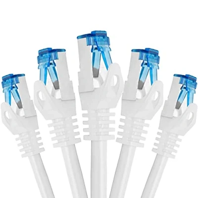Afbeelding van BIGtec 5 stuks 0,75 m CAT.7 Gigabit patchkabel netwerkkabel wit koperen kabel patch ethernt LAN DSL CAT7 (RJ45, Cat 7, S/FTP PIMF) 75 cm