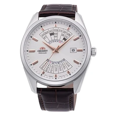 Afbeelding van Orient Multi Year Calendar Herenhorloge, automatisch, handmatig opwinden, mechanisch, casual, wit leer, casual
