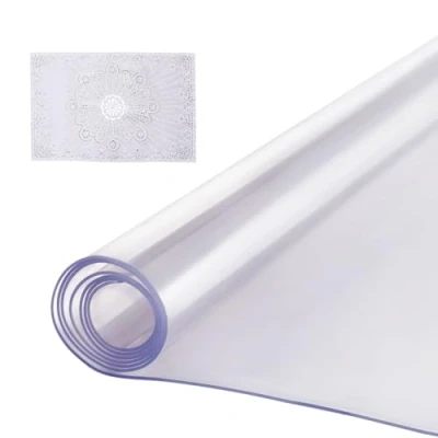 Afbeelding van VEVOR Transparant tafelkleed, rechthoekig, 101,6 x 152,4 cm, pvc, 2 mm dik, waterdicht, gemakkelijk te reinigen, voor kantoor, keuken, restaurant, eetkamer