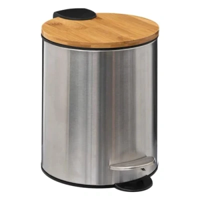 Afbeelding van 5Five Pedaalemmer zilver/bamboe metaal 3L 23 cm soft close