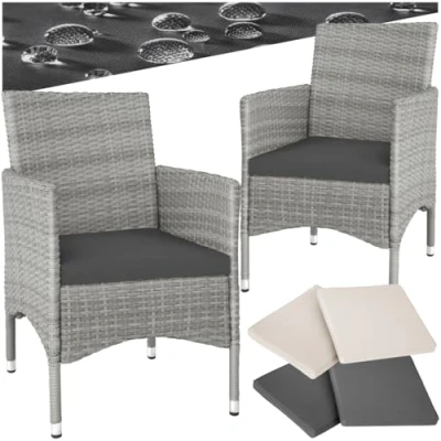 Afbeelding van tectake® Wicker tuinstoelen Set van 2 UV bestendig Stalen frame Regenbestendige afneembare hoezen in twee kleuren Voor terras of balkon zwart
