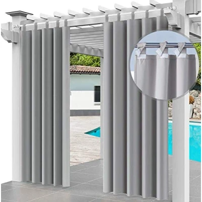 Afbeelding van Outdoor gordijn 2 stuks SET Lussen 220 x 155 cm Tuinhuisjes Balkon gordijnen Verduisteringsgordijnen met lussen, Waterdicht voor Paviljoen Strandhuis (2 panelen) Grijs [129]