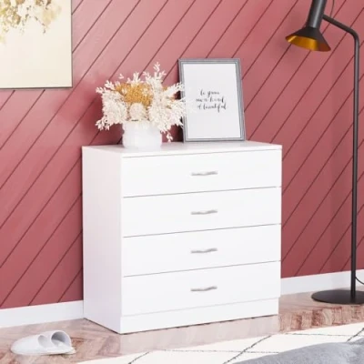 Afbeelding van Vida Designs Witte commode, 4 schuifladen met metalen handgrepen en lopers, unieke anti bowing ladeondersteuning, Riano slaapkamermeubel