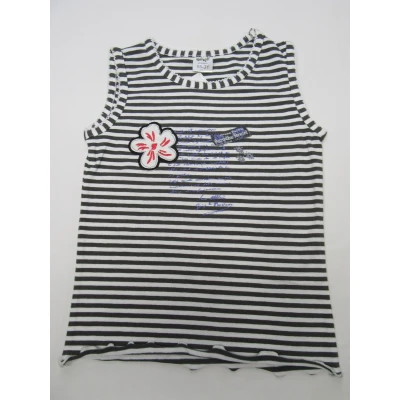 Afbeelding van dirkje , meisje, t shirt zonder mouw streep wit /grijst paradise blauw 3 jaar 98