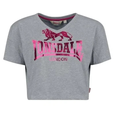 Afbeelding van Lonsdale Cropped Heddle Tshirt print, Dames, Maat: Large, Marl grey pink