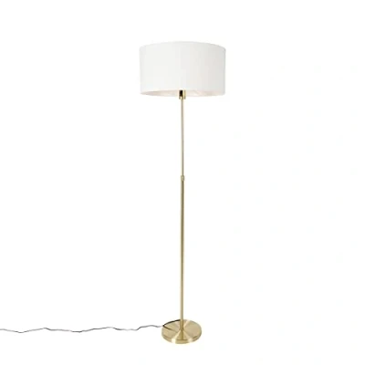 Afbeelding van QAZQA Vloerlamp verstelbaar goud met kap wit 50 cm Parte