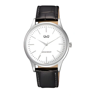 Afbeelding van Q&amp;Q C10A 010PY Horloge Heren Zilverkleurig Duidelijke wijzerplaat Zwart lederen band