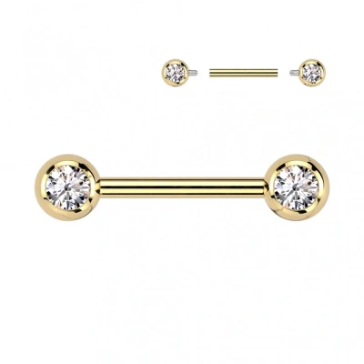 Afbeelding van Piercing titanium steen rond goud 16mm