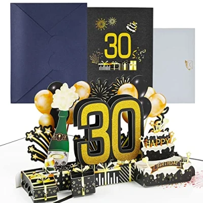 Afbeelding van Joyoldelf Verjaardagskaart voor 30e pop up wenskaarten, 3D kaart, verjaardagskaarten met envelop vrouwen, moeders, meisjes, mannen, vrienden, romantische cadeaukaart