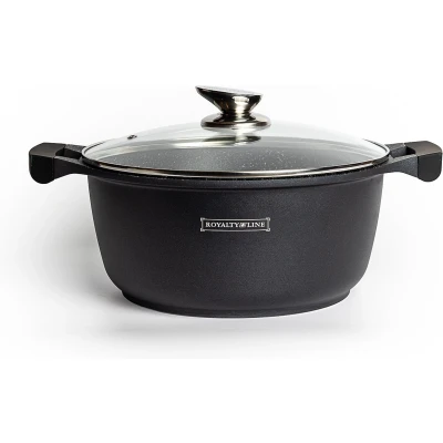 Afbeelding van Royalty Line® BS30M Braadpan Inductie Bakpan Soeppan Ø 30 cm 7 Liter Kookpan Met Glazen Deksel Antiaanbaklaag Aluminium Zwart